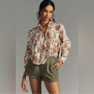 Anthropologie Maeve Pilcro Floral Pintuck Blouse Boho Cottagecore Top XS